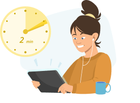 Das Mädchen stellt fragen und nutzt dafür ein Tablet